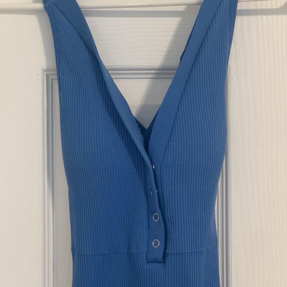 Blue Sleeveless Ribbed Romper